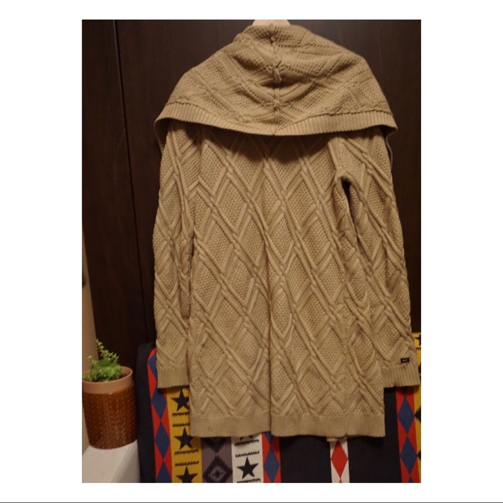RVCA Heavy Knit Long Tan Cardigan w/ Hood